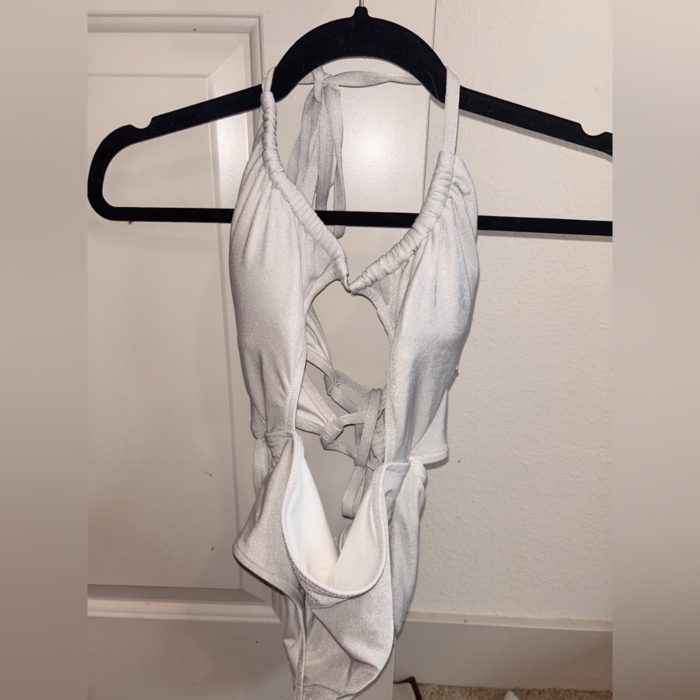 Silver sparkle shade & shore criss cross swimsuit